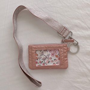 Vera Bradley Pink Silver Glitter Quilted Zip ID Lanyard